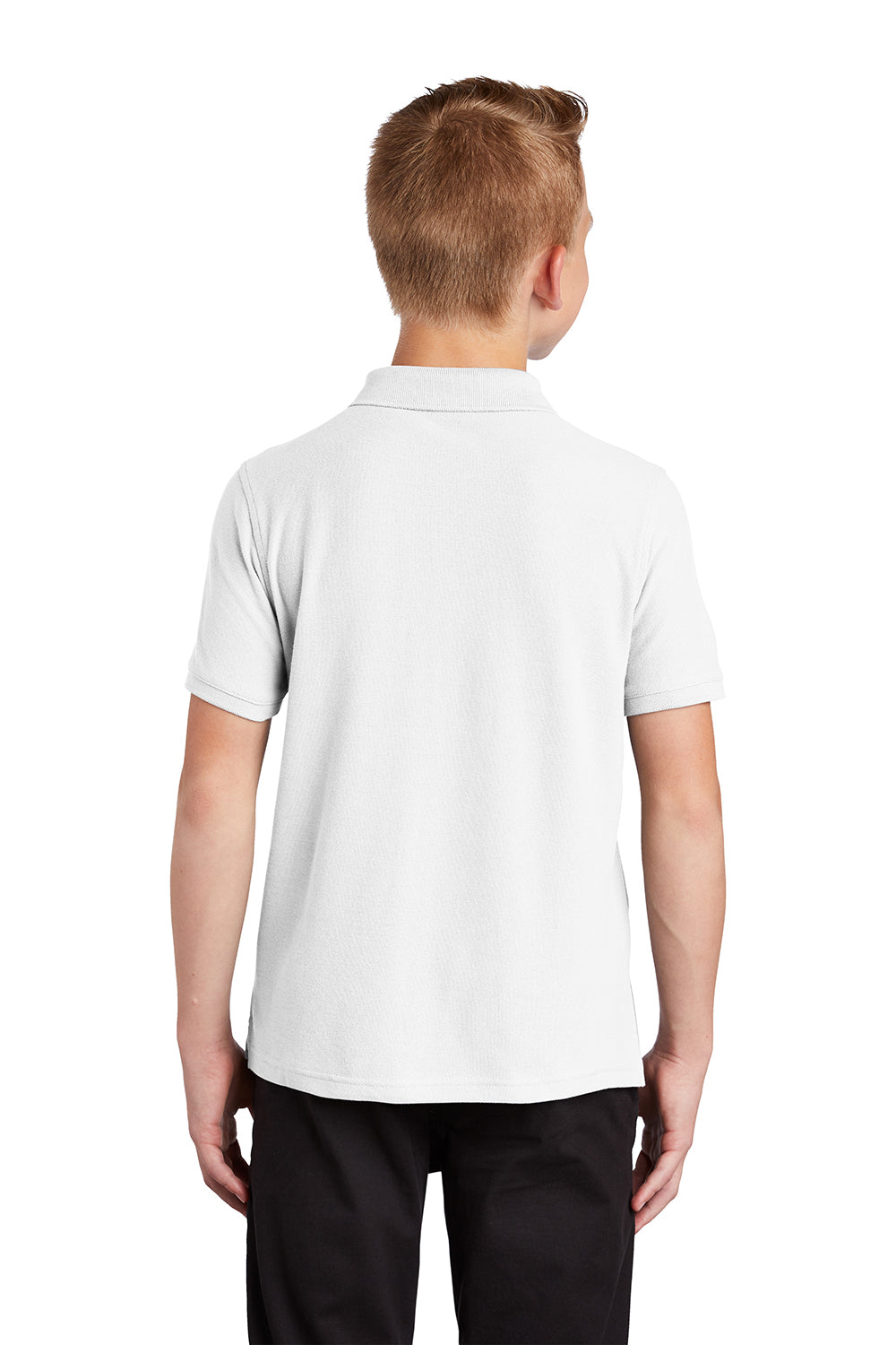 Port Authority Y100 Youth Core Classic Short Sleeve Polo Shirt White Model Back