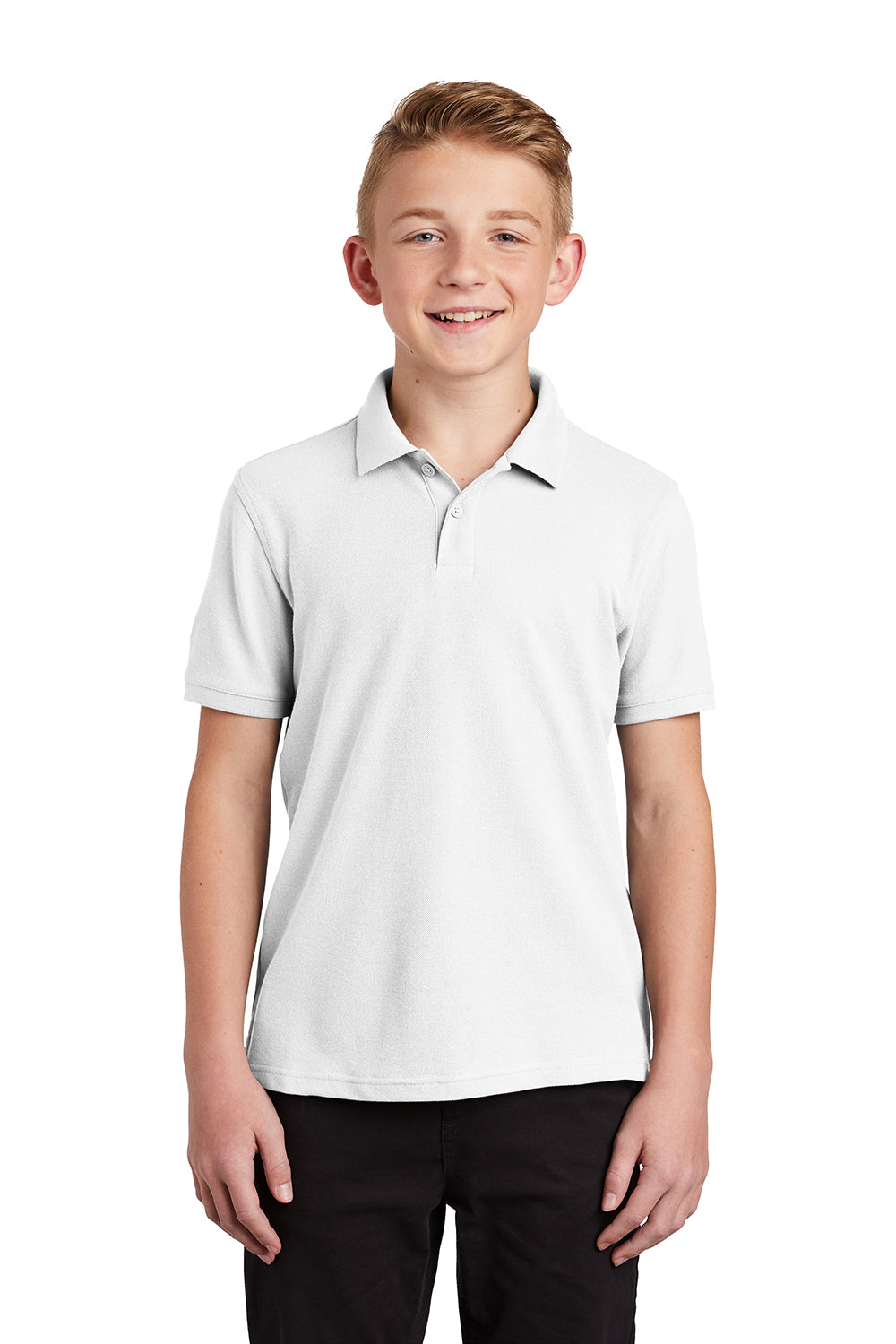 Port Authority Y100 Youth Core Classic Short Sleeve Polo Shirt White Model Front