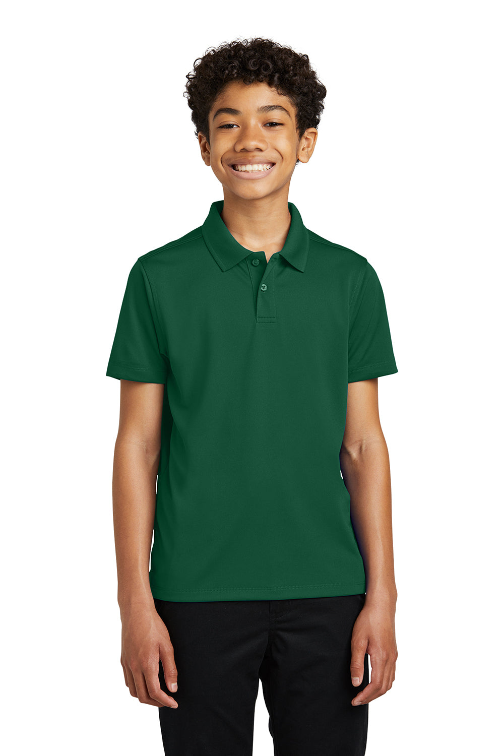 Port Authority Y110 Youth Dry Zone Moisture Wicking Short Sleeve Polo Shirt Deep Forest Green Model Front