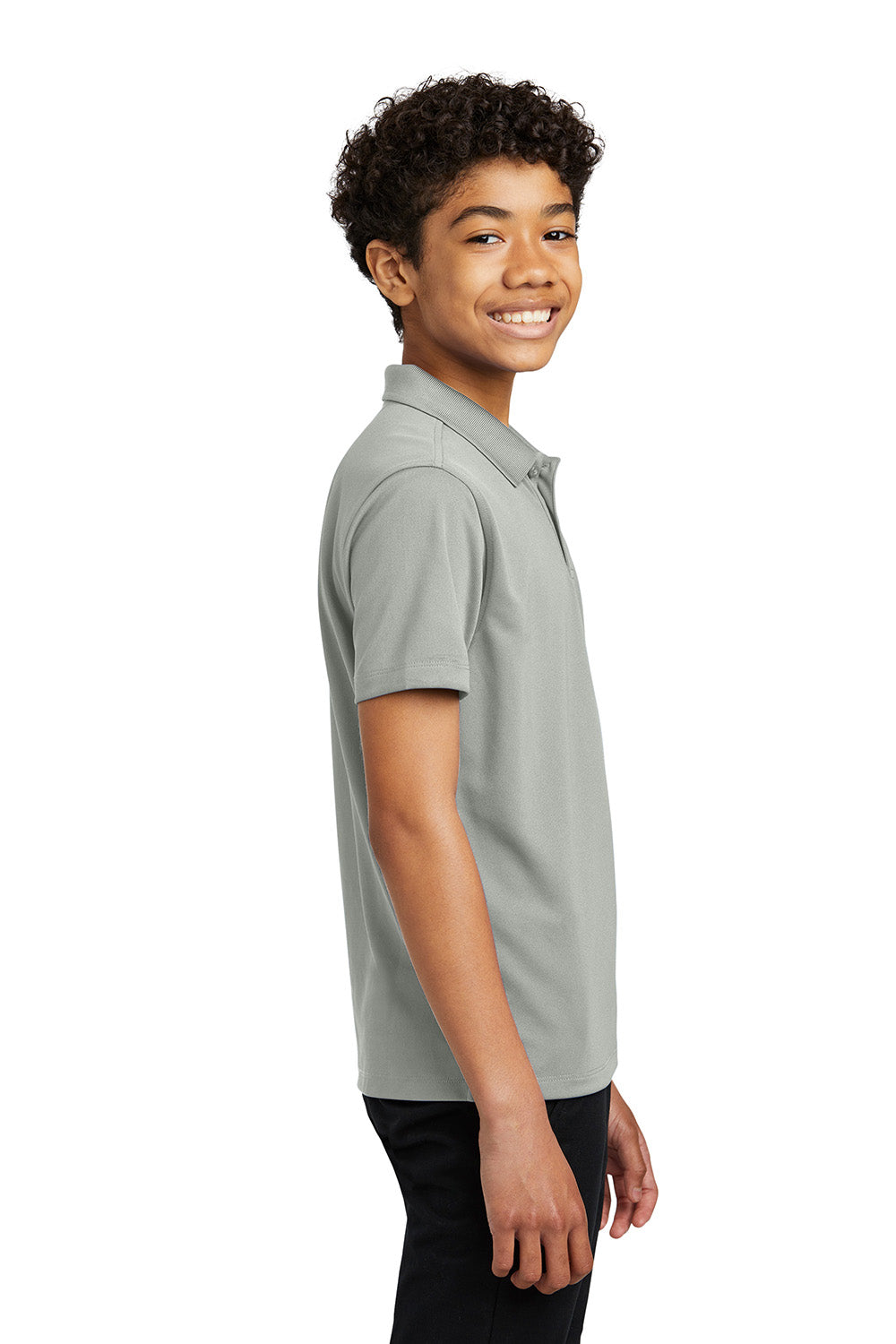 Port Authority Y110 Youth Dry Zone Moisture Wicking Short Sleeve Polo Shirt Gusty Grey Model Side