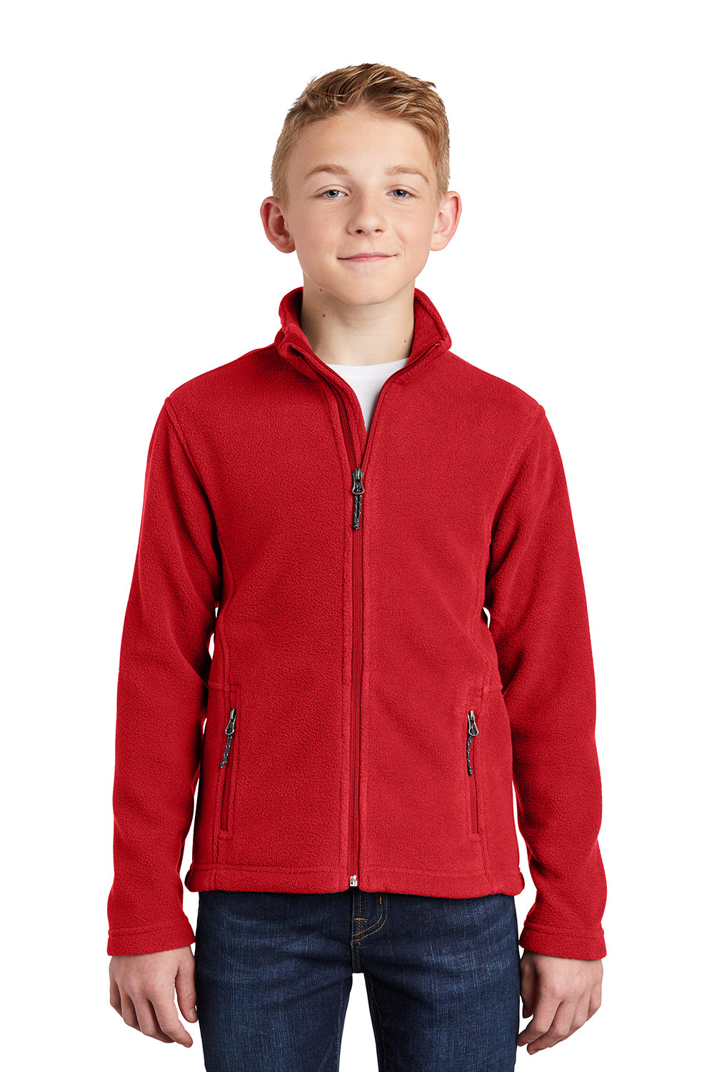 Port Authority Y217 Youth Full Zip Fleece Jacket True Red Model Front