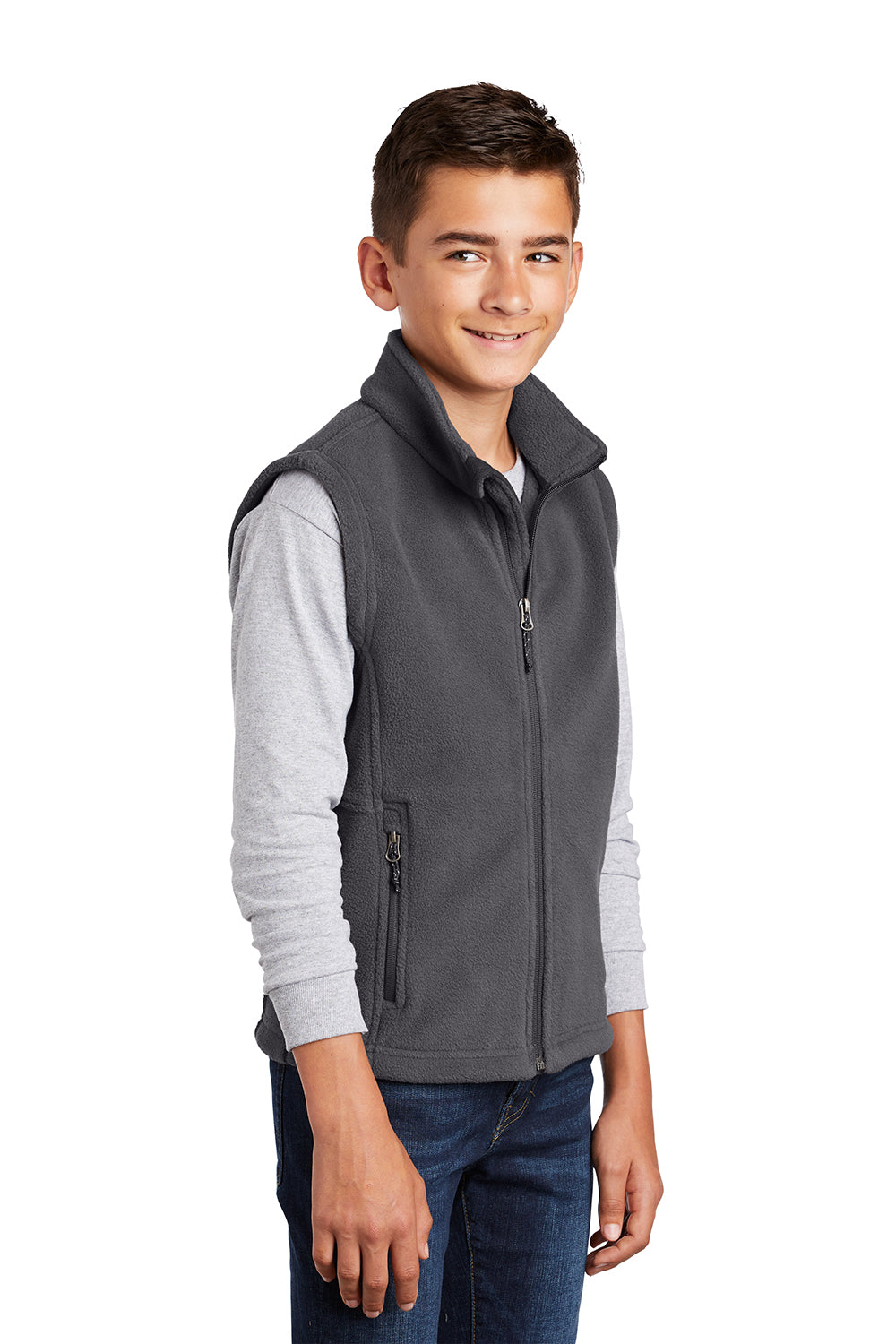 Port Authority Y219 Youth Full Zip Fleece Vest Iron Grey Model 3q