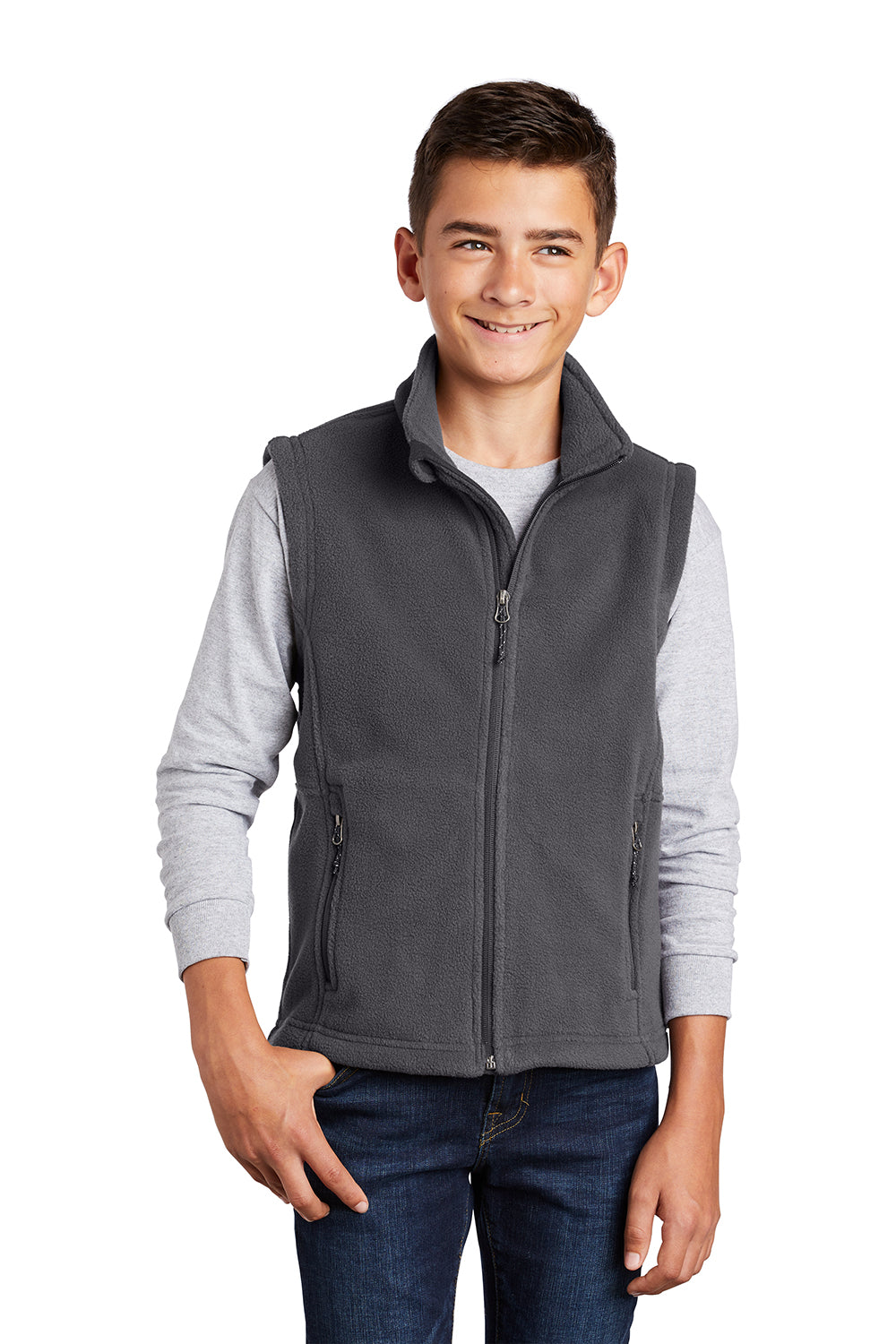 Port Authority Y219 Youth Full Zip Fleece Vest Iron Grey Model Front