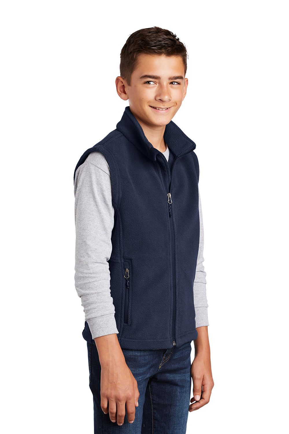 Port Authority Y219 Youth Full Zip Fleece Vest True Navy Blue Model 3q