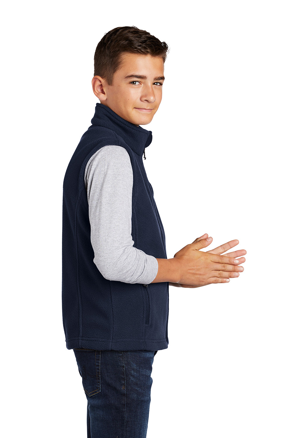 Port Authority Y219 Youth Full Zip Fleece Vest True Navy Blue Model Side