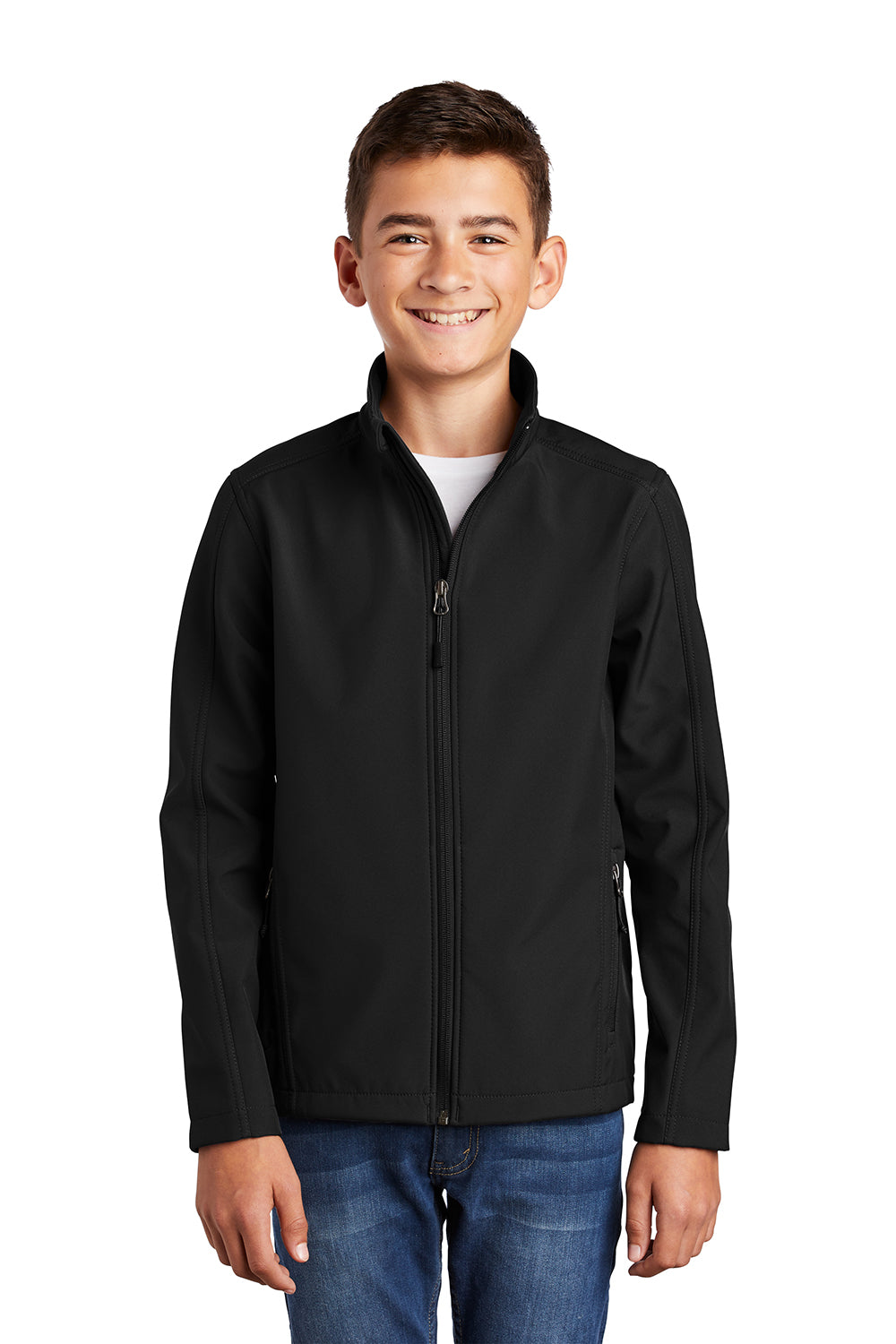 Port Authority Y317 Youth Core Wind & Water Resistant Full Zip Jacket Black Model Front