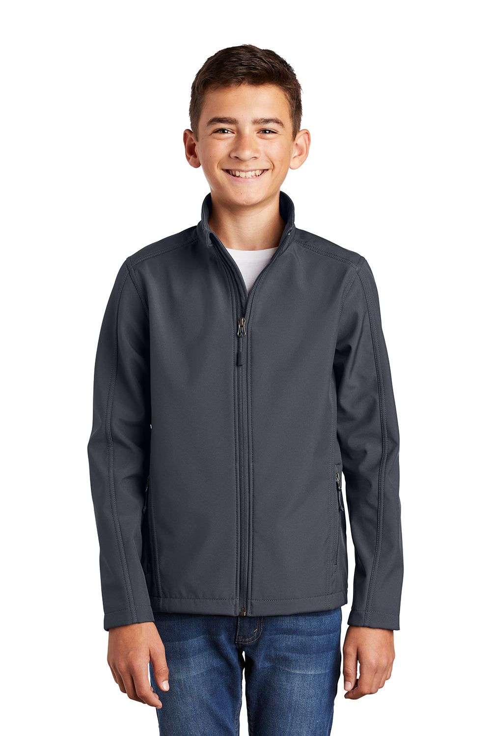 Port Authority Y317 Youth Core Wind & Water Resistant Full Zip Jacket Battleship Grey Model Front