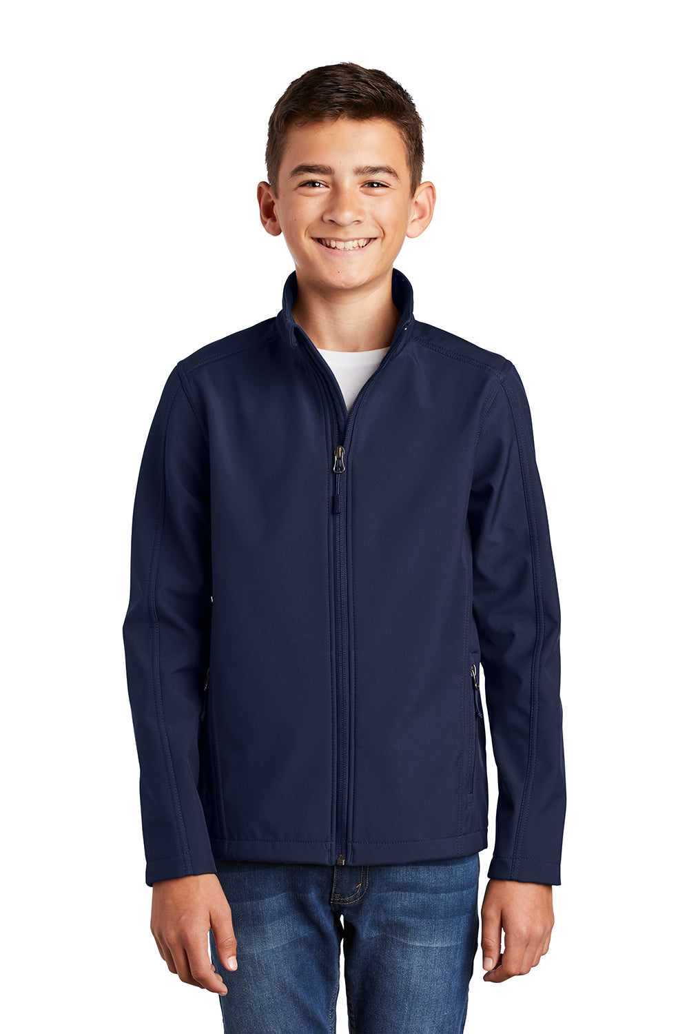 Port Authority Y317 Youth Core Wind & Water Resistant Full Zip Jacket Dress Navy Blue Model Front