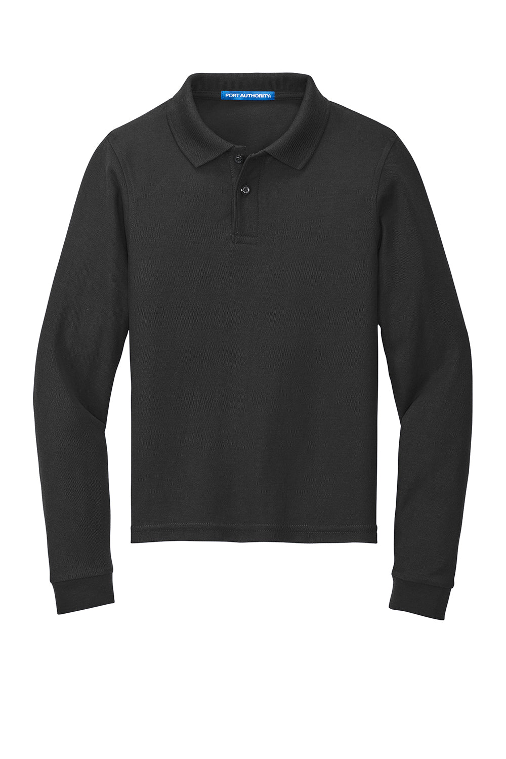 Port Authority Y500LS Youth Silk Touch Wrinkle Resistant Long Sleeve Polo Shirt Black Flat Front