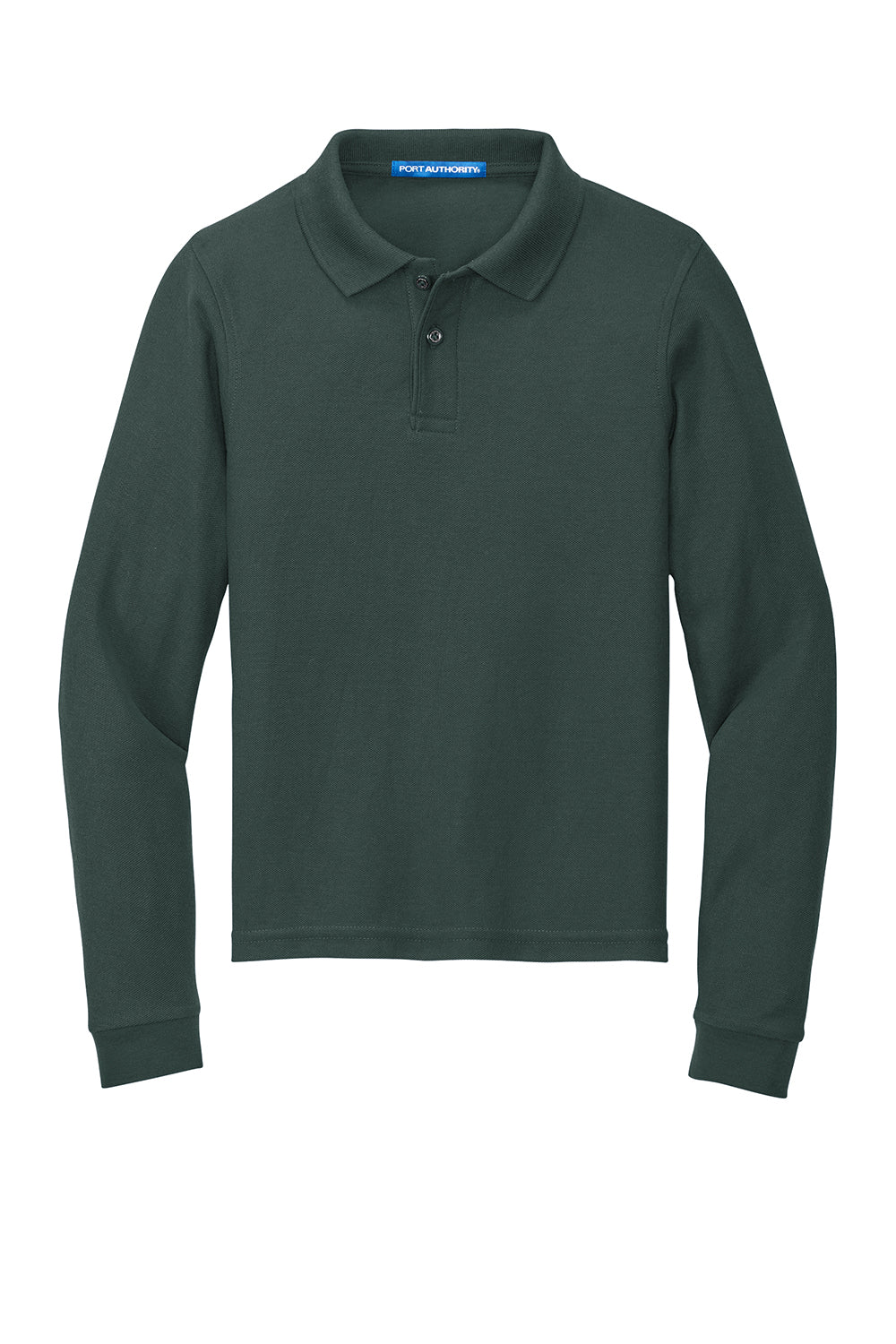 Port Authority Y500LS Youth Silk Touch Wrinkle Resistant Long Sleeve Polo Shirt Dark Green Flat Front