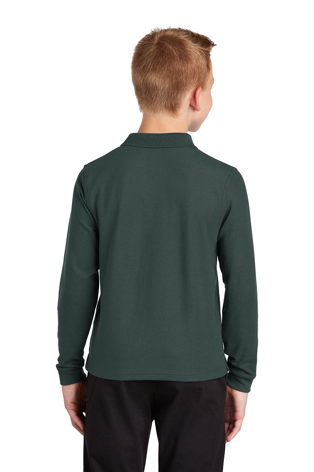 Port Authority Y500LS Youth Silk Touch Wrinkle Resistant Long Sleeve Polo Shirt Dark Green Model Back