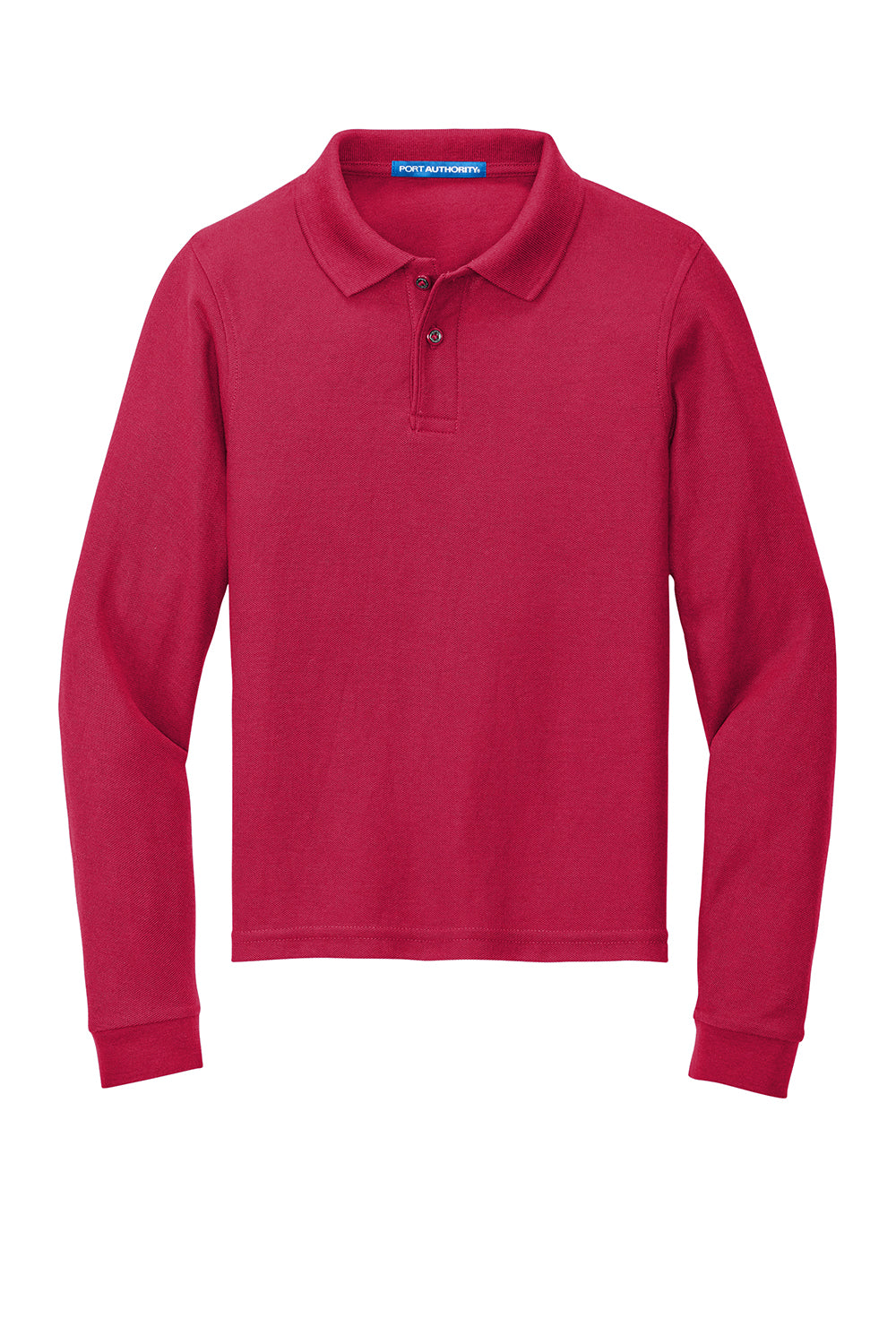 Port Authority Y500LS Youth Silk Touch Wrinkle Resistant Long Sleeve Polo Shirt Red Flat Front