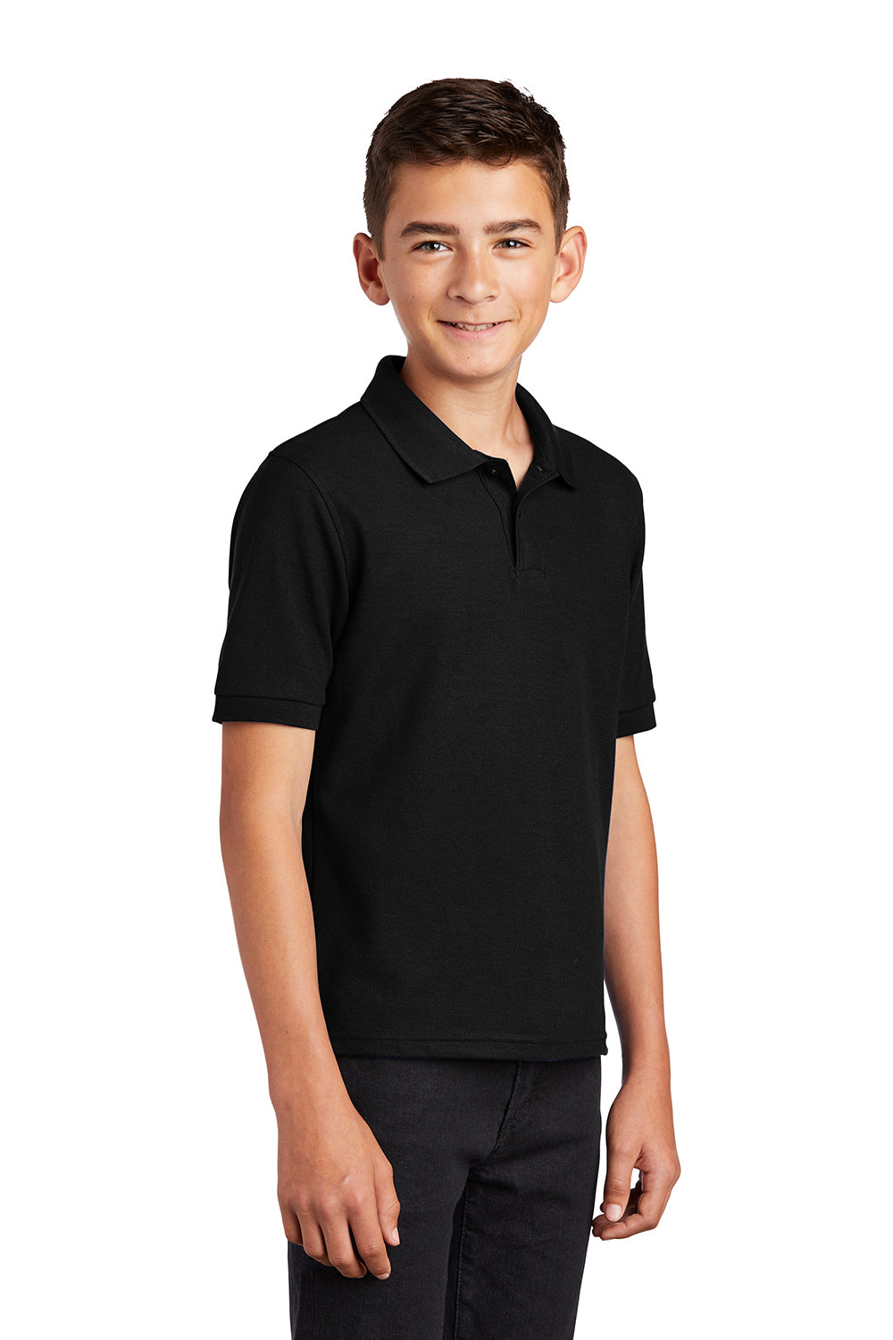 Port Authority Y500 Youth Silk Touch Wrinkle Resistant Short Sleeve Polo Shirt Black Model 3q