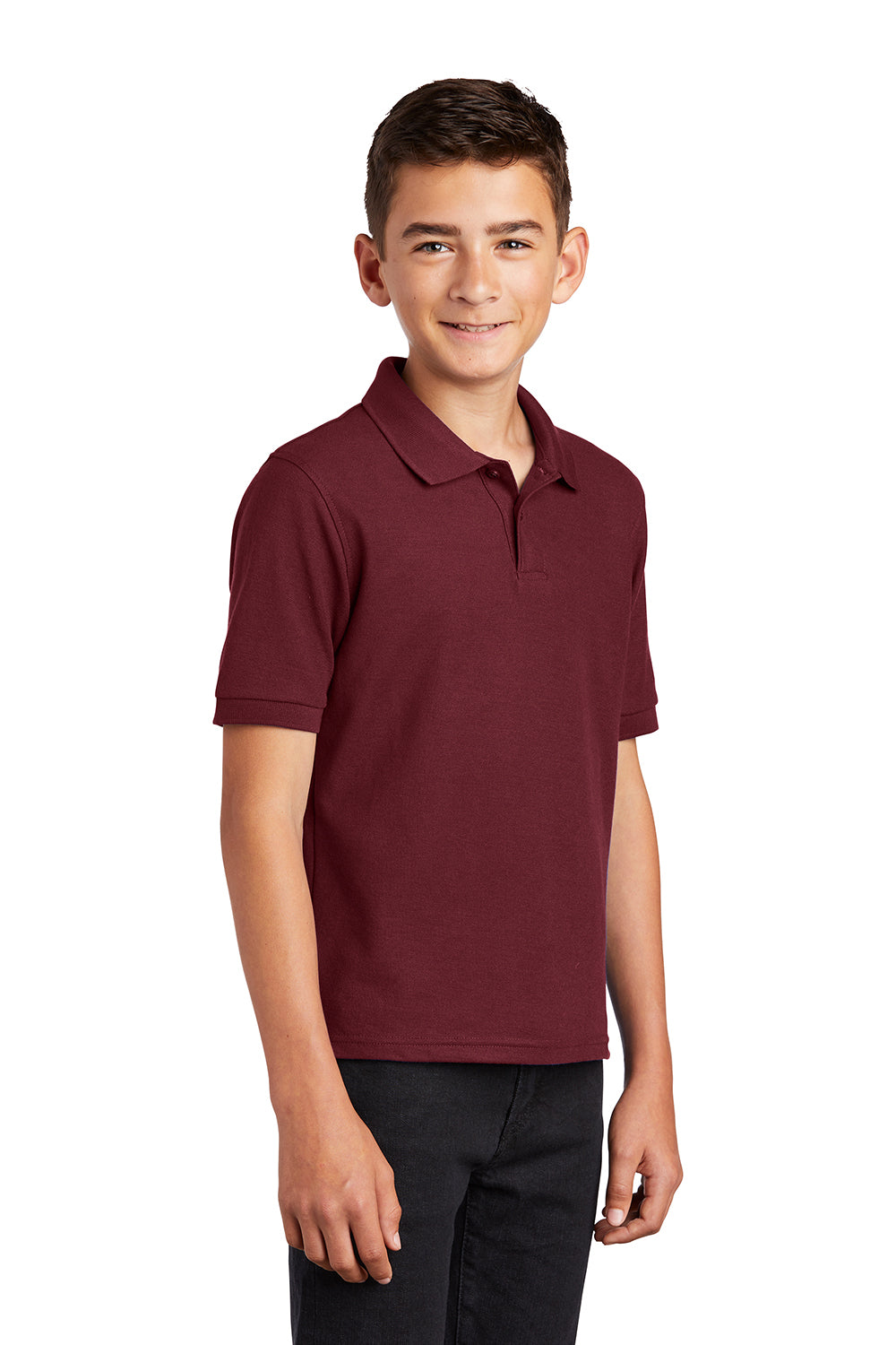 Port Authority Y500 Youth Silk Touch Wrinkle Resistant Short Sleeve Polo Shirt Burgundy Model 3q