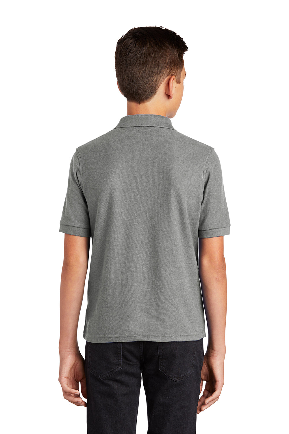 Port Authority Y500 Youth Silk Touch Wrinkle Resistant Short Sleeve Polo Shirt Cool Grey Model Back