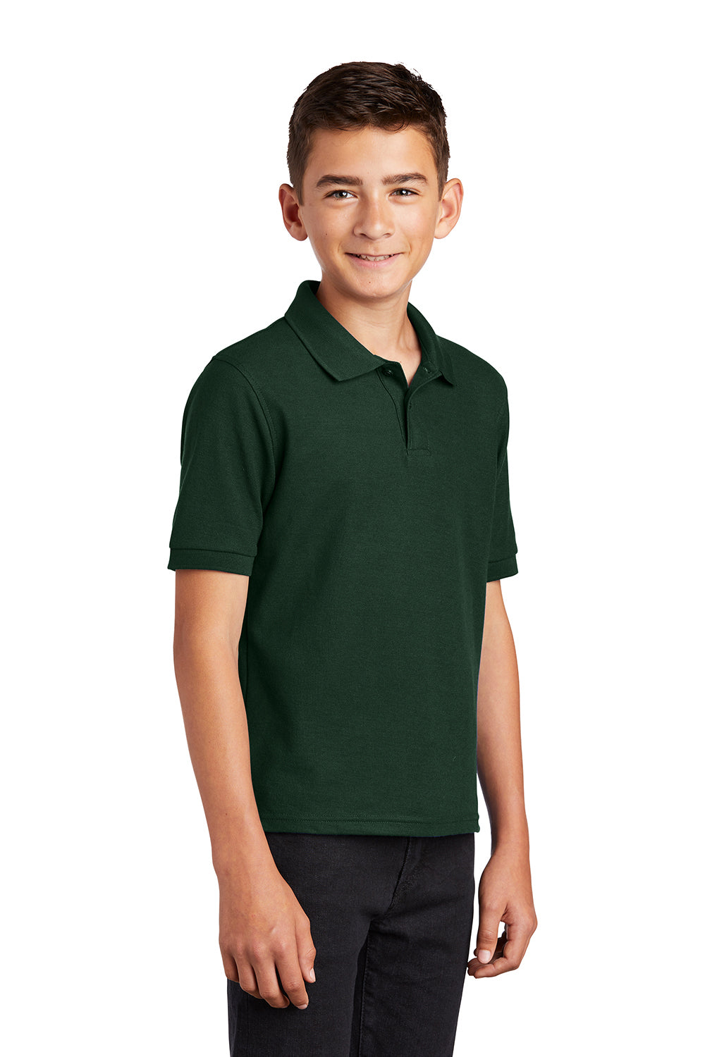 Port Authority Y500 Youth Silk Touch Wrinkle Resistant Short Sleeve Polo Shirt Dark Green Model 3q