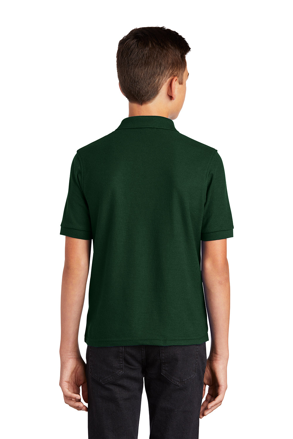 Port Authority Y500 Youth Silk Touch Wrinkle Resistant Short Sleeve Polo Shirt Dark Green Model Back