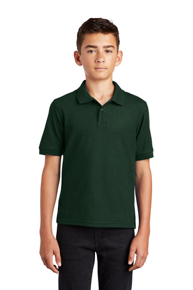 Port Authority Y500 Youth Silk Touch Wrinkle Resistant Short Sleeve Polo Shirt Dark Green Model Front