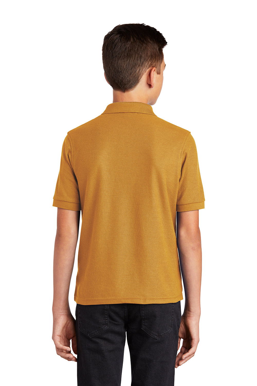 Port Authority Y500 Youth Silk Touch Wrinkle Resistant Short Sleeve Polo Shirt Gold Model Back