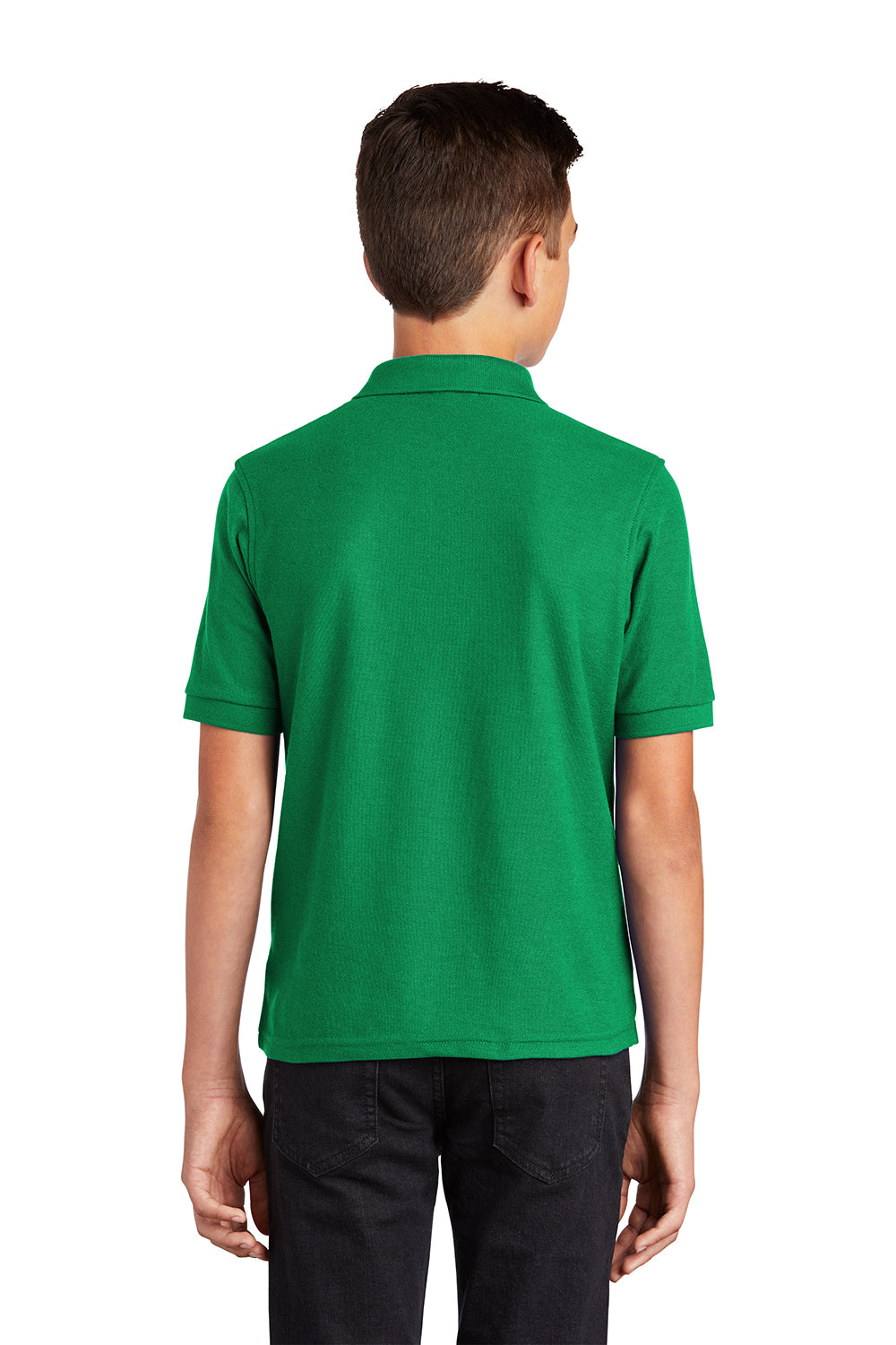 Port Authority Y500 Youth Silk Touch Wrinkle Resistant Short Sleeve Polo Shirt Kelly Green Model Back