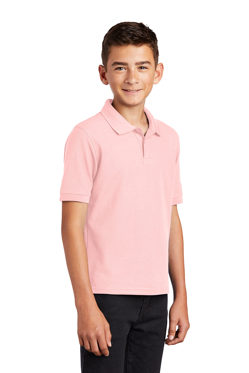 Port Authority Y500 Youth Silk Touch Wrinkle Resistant Short Sleeve Polo Shirt Light Pink Model 3q