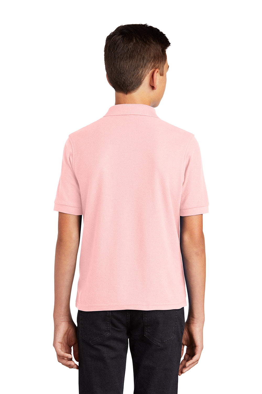 Port Authority Y500 Youth Silk Touch Wrinkle Resistant Short Sleeve Polo Shirt Light Pink Model Back