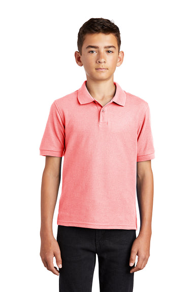 Port Authority Y500 Youth Silk Touch Wrinkle Resistant Short Sleeve Polo Shirt Light Pink Model Front