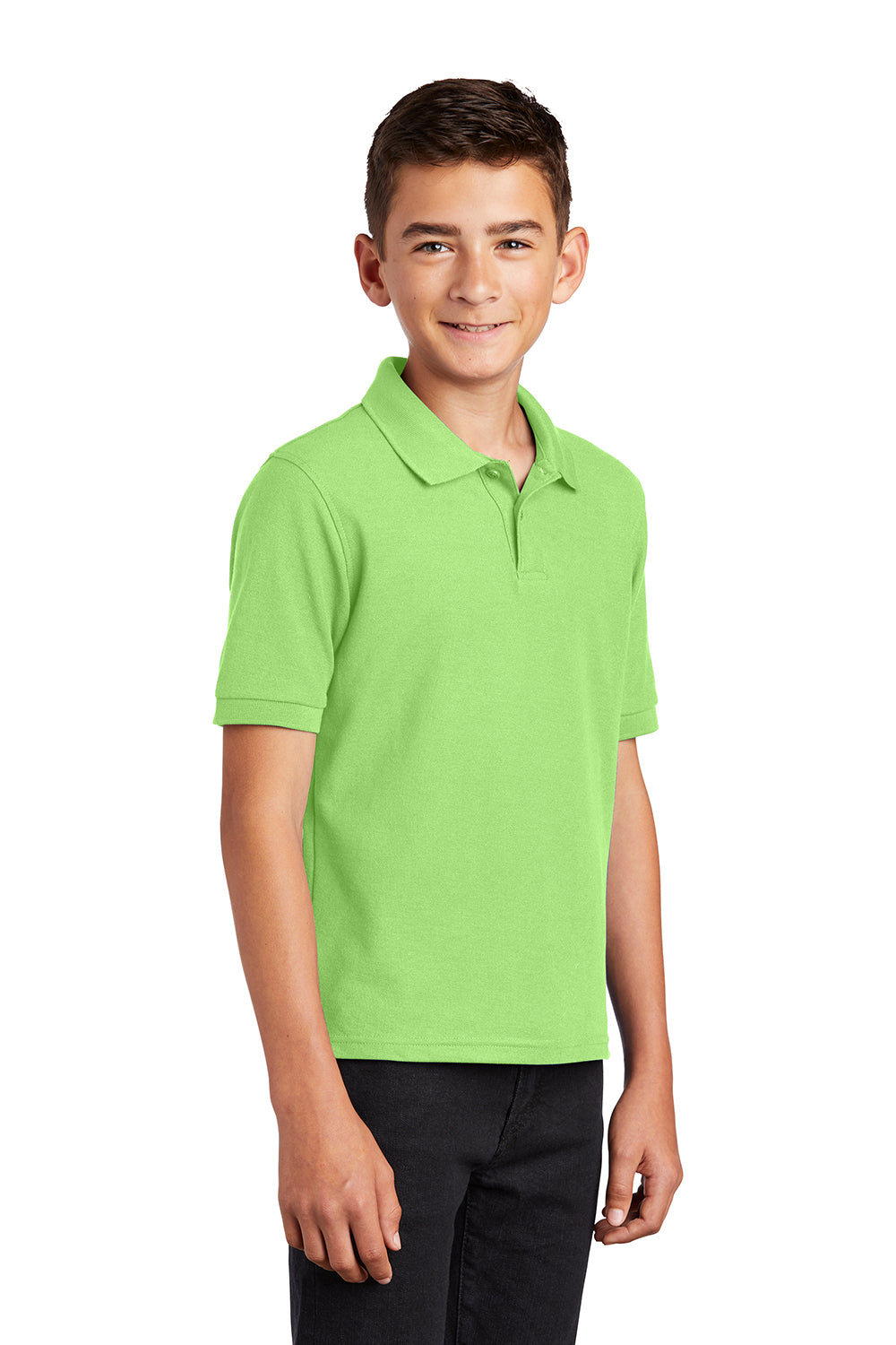 Port Authority Y500 Youth Silk Touch Wrinkle Resistant Short Sleeve Polo Shirt Lime Green Model 3q