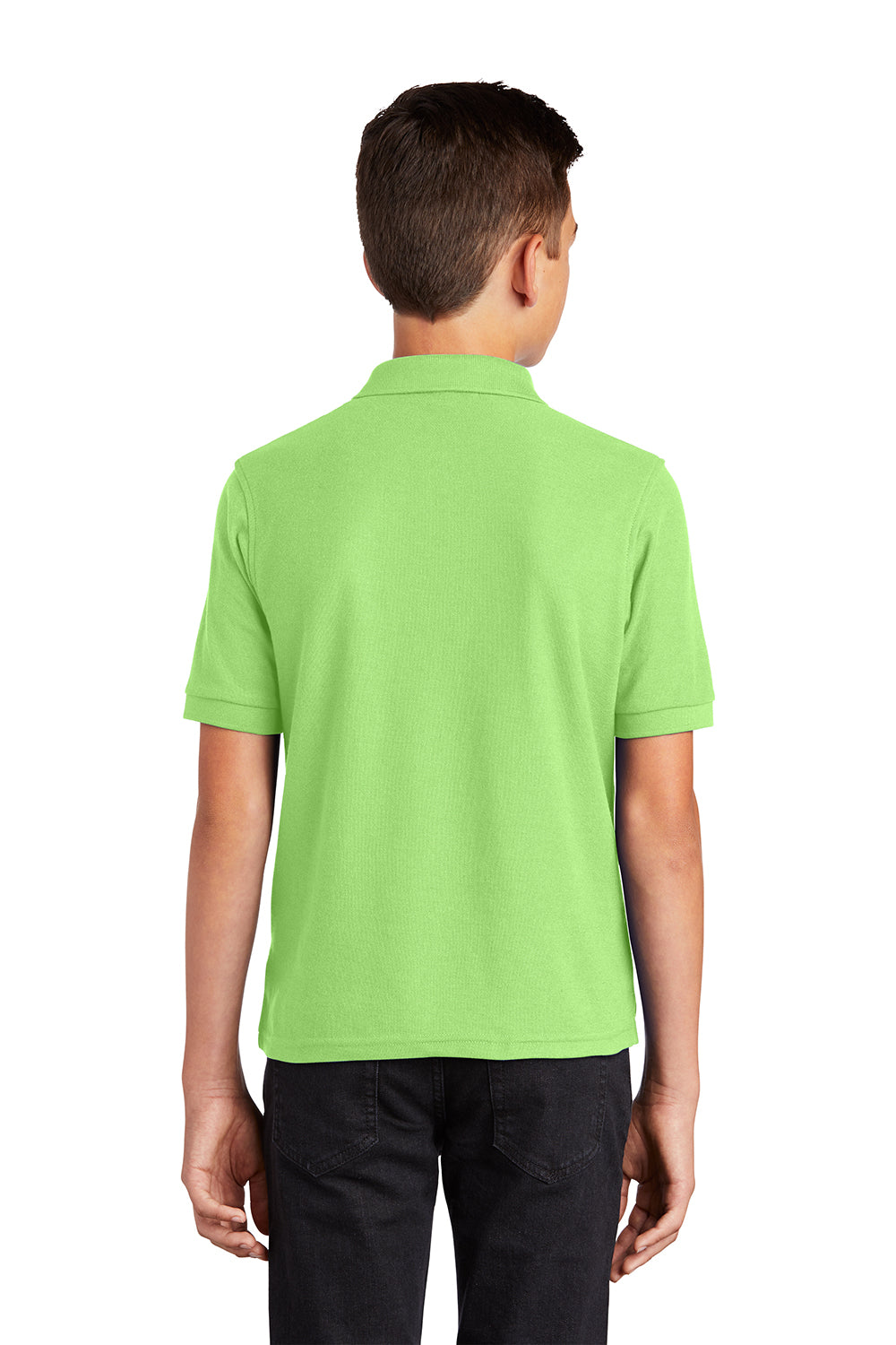 Port Authority Y500 Youth Silk Touch Wrinkle Resistant Short Sleeve Polo Shirt Lime Green Model Back