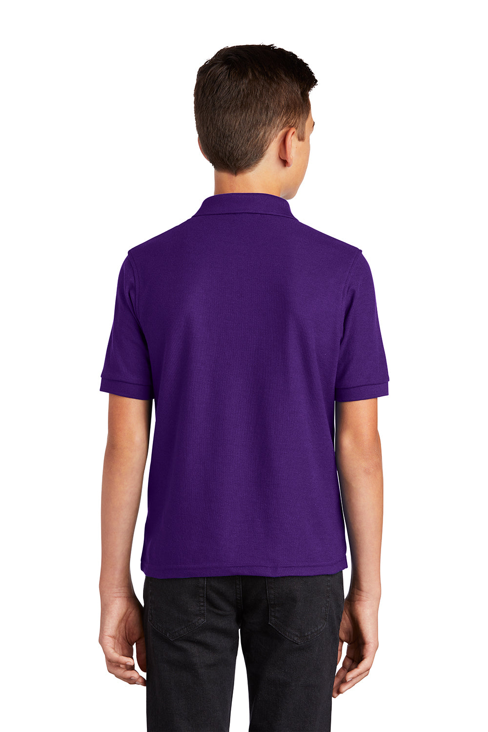 Port Authority Y500 Youth Silk Touch Wrinkle Resistant Short Sleeve Polo Shirt Purple Model Back