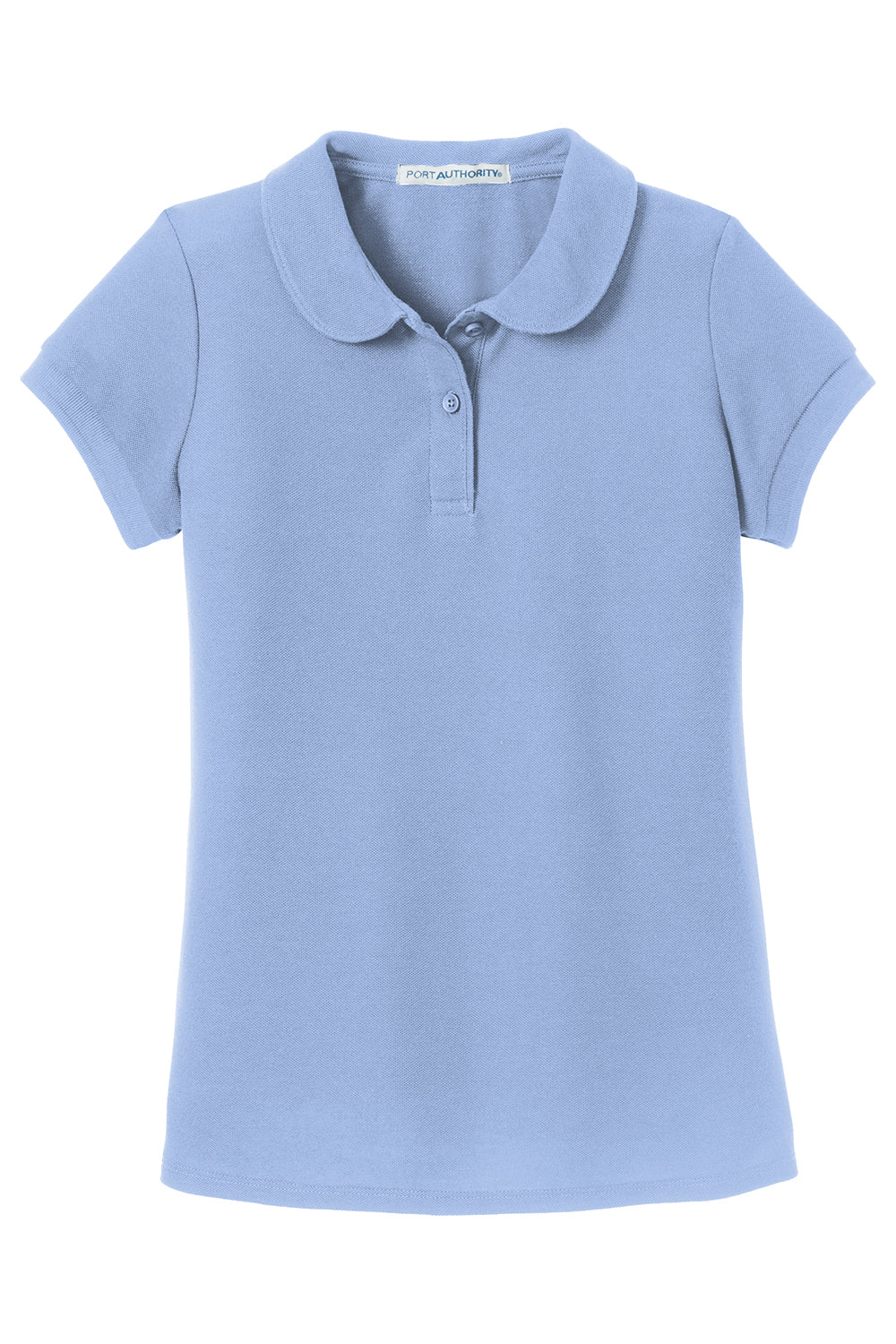 Port Authority YG503 Youth Silk Touch Wrinkle Resistant Short Sleeve Polo Shirt Light Blue Flat Front