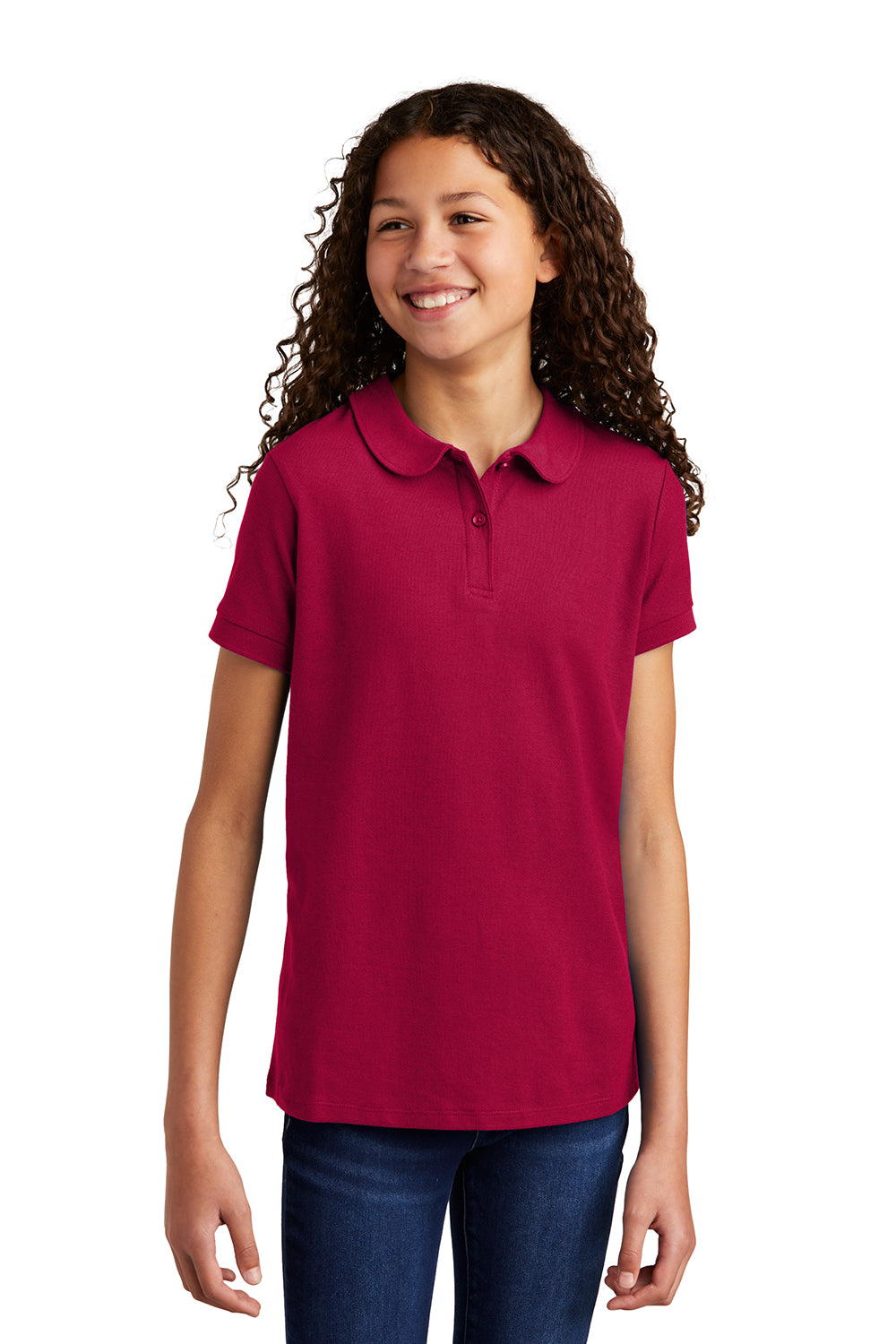 Port Authority YG503 Youth Silk Touch Wrinkle Resistant Short Sleeve Polo Shirt Red Model Front