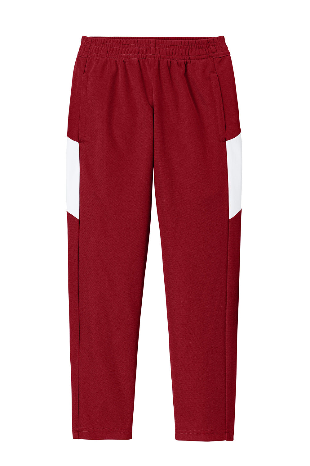 Sport-Tek YPST800 Youth Travel Pants w/ Pockets Deep Red/White Flat Front