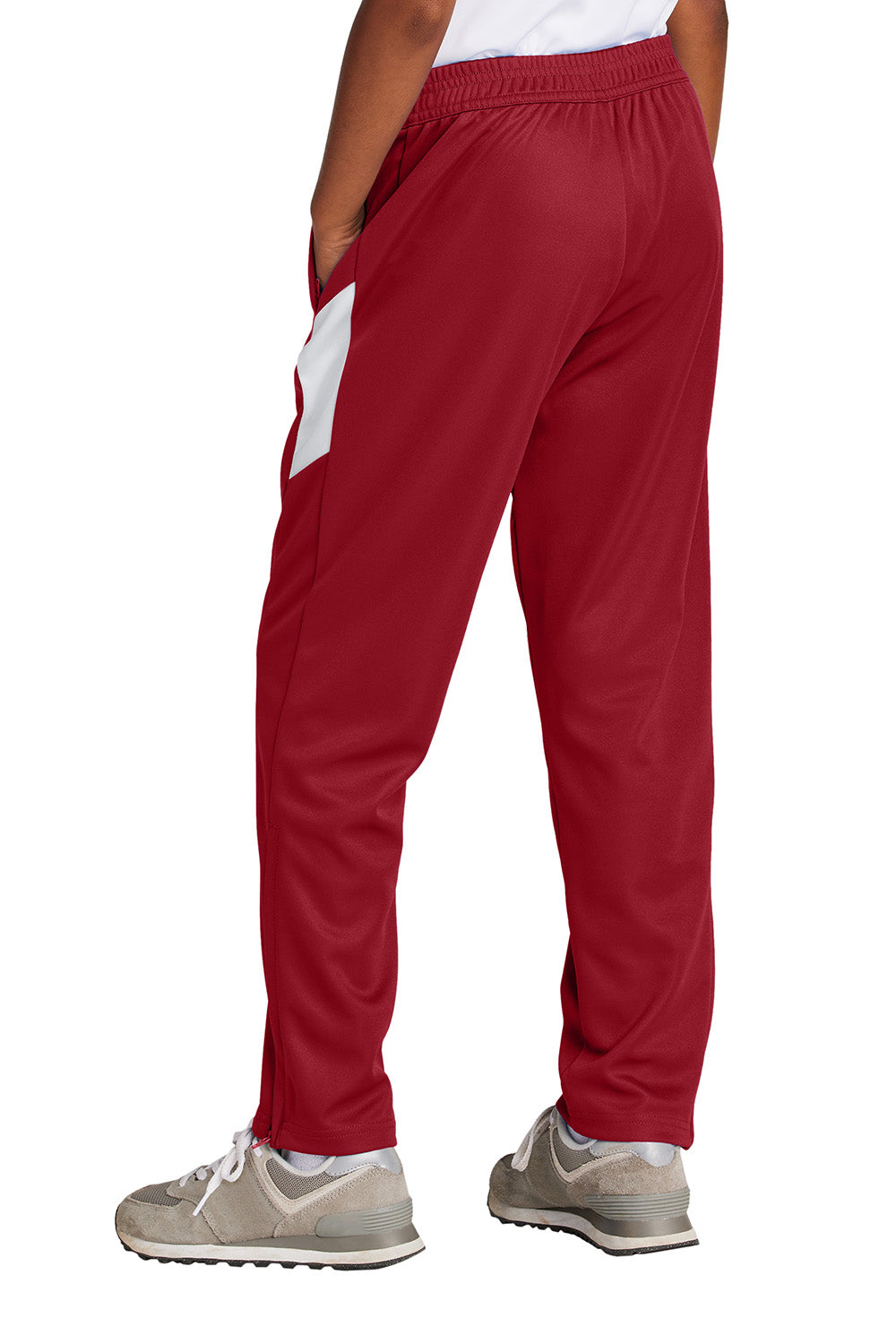 Sport-Tek YPST800 Youth Travel Pants w/ Pockets Deep Red/White Model Back