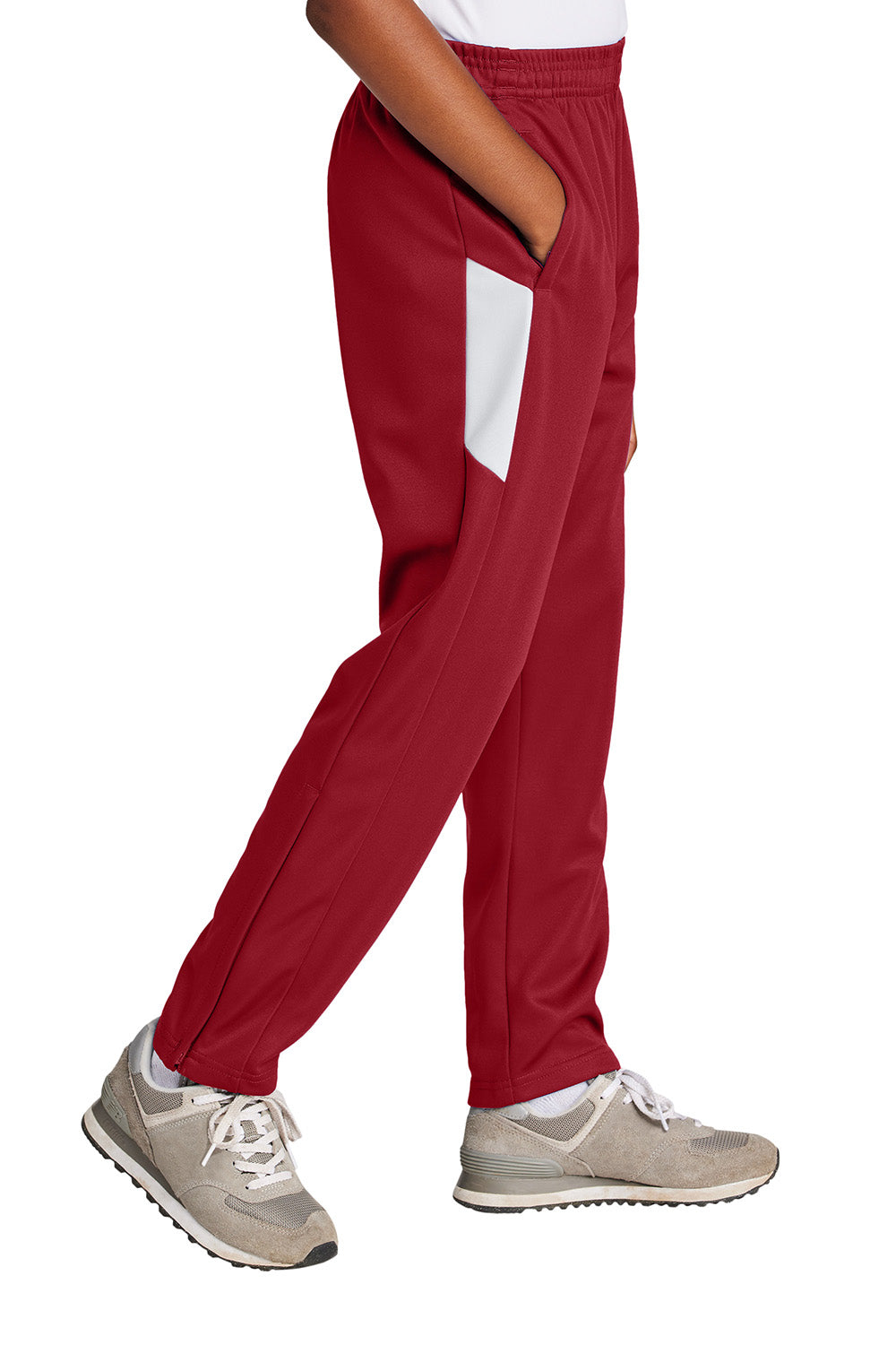 Sport-Tek YPST800 Youth Travel Pants w/ Pockets Deep Red/White Model Side