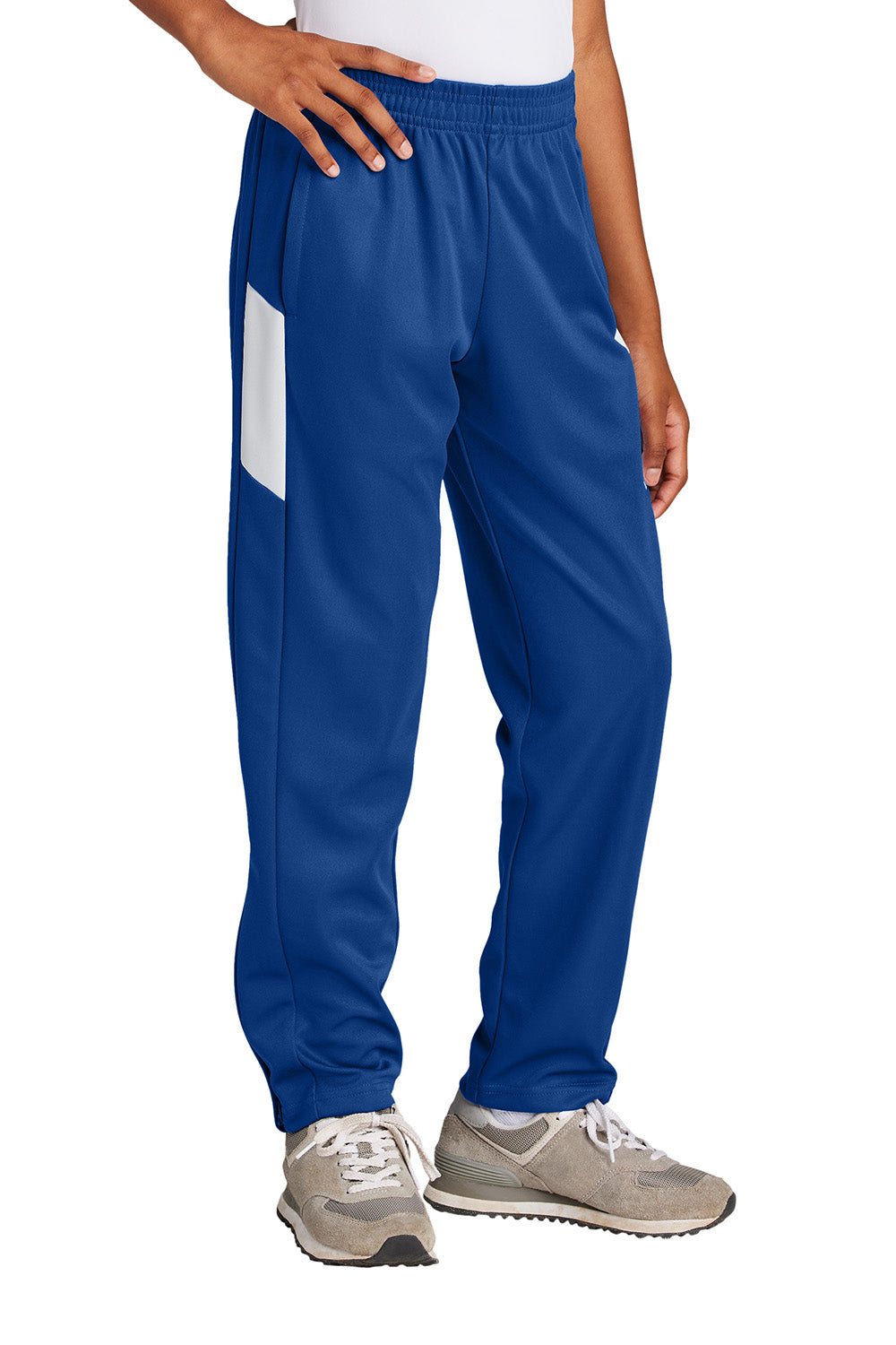 Sport-Tek YPST800 Youth Travel Pants w/ Pockets True Royal Blue/White Model Front