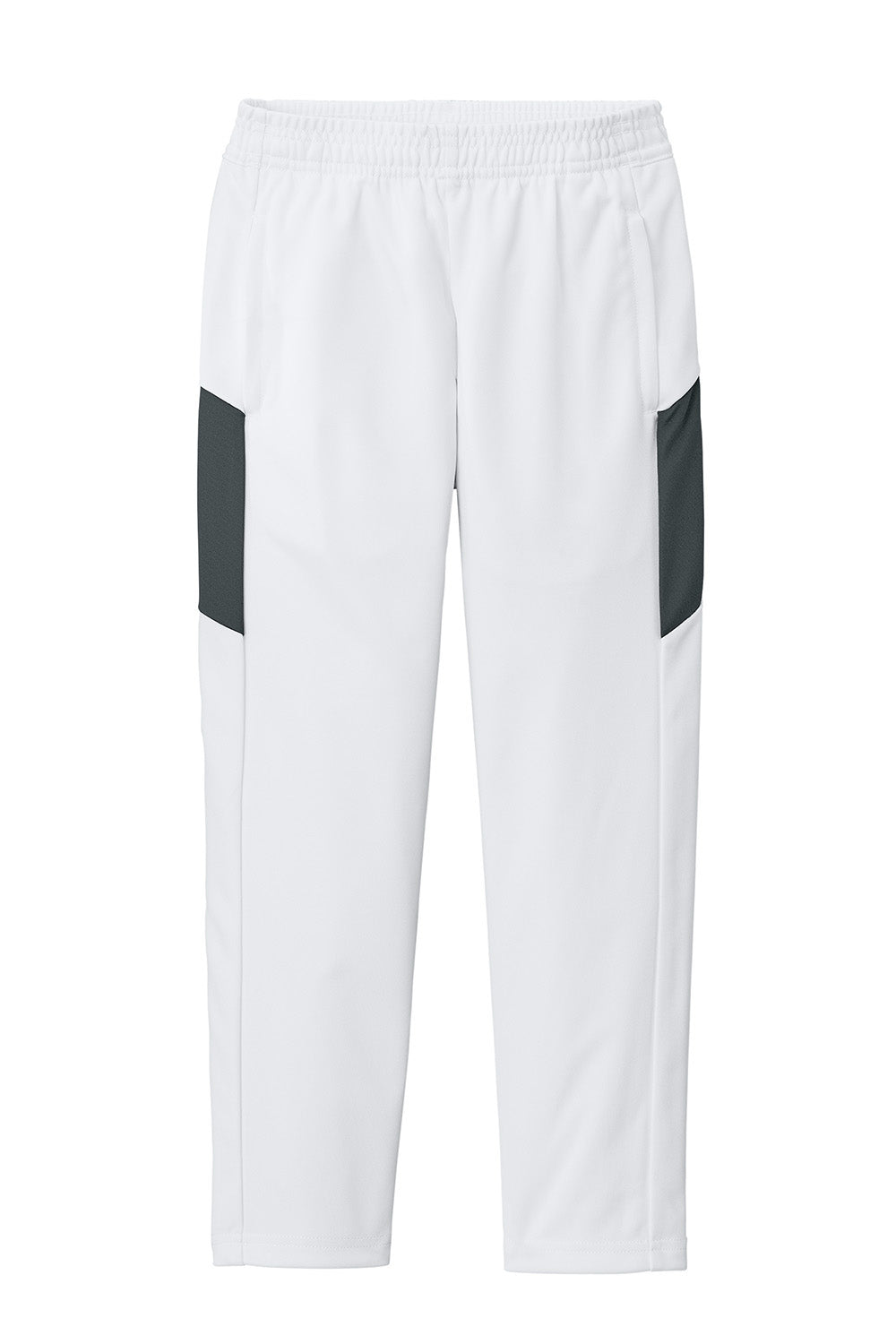 Sport-Tek YPST800 Youth Travel Pants w/ Pockets White/Iron Grey Flat Front