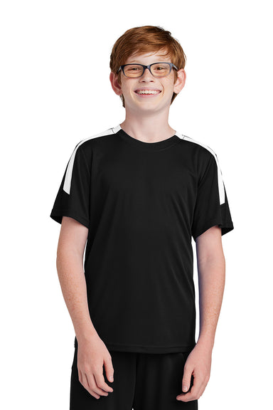 Sport-Tek YST100 Youth Competitor United Short Sleeve Crewneck T-Shirt Black/White Model Front