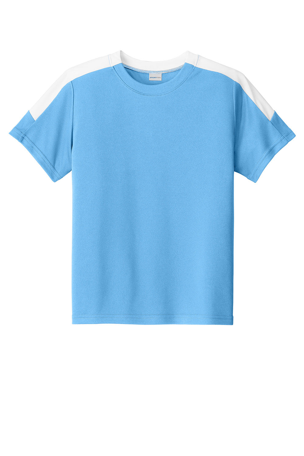 Sport-Tek YST100 Youth Competitor United Short Sleeve Crewneck T-Shirt Carolina Blue/White Flat Front