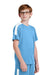 Sport-Tek YST100 Youth Competitor United Short Sleeve Crewneck T-Shirt Carolina Blue/White Model Side