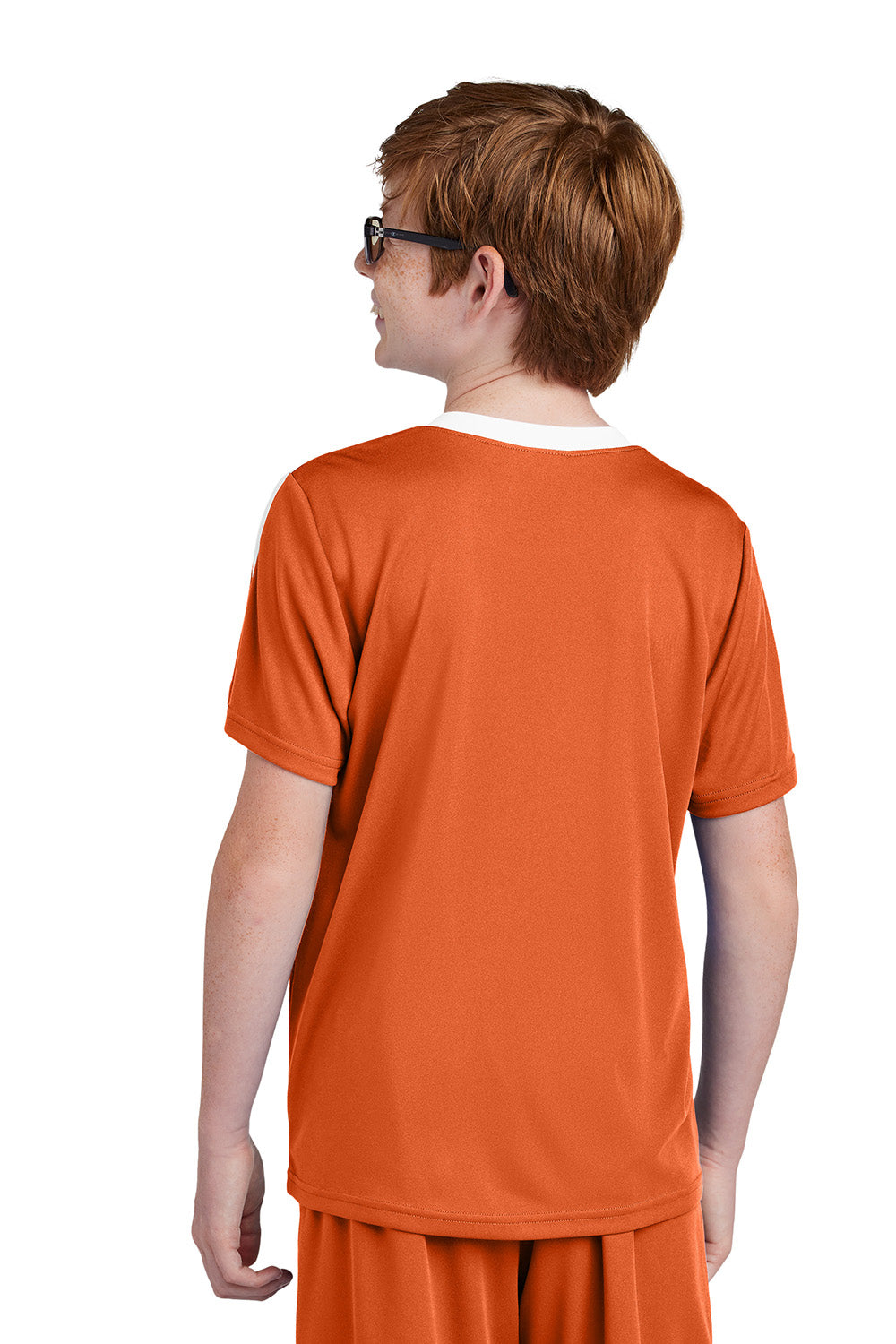 Sport-Tek YST100 Youth Competitor United Short Sleeve Crewneck T-Shirt Deep Orange/White Model Back