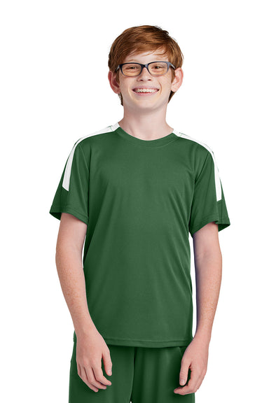 Sport-Tek YST100 Youth Competitor United Short Sleeve Crewneck T-Shirt Forest Green/White Model Front