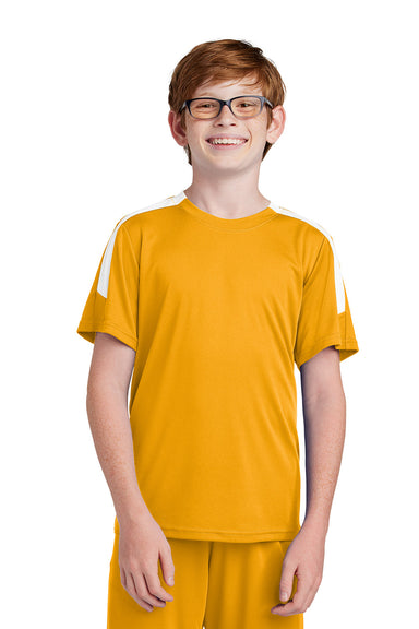 Sport-Tek YST100 Youth Competitor United Short Sleeve Crewneck T-Shirt Gold/White Model Front