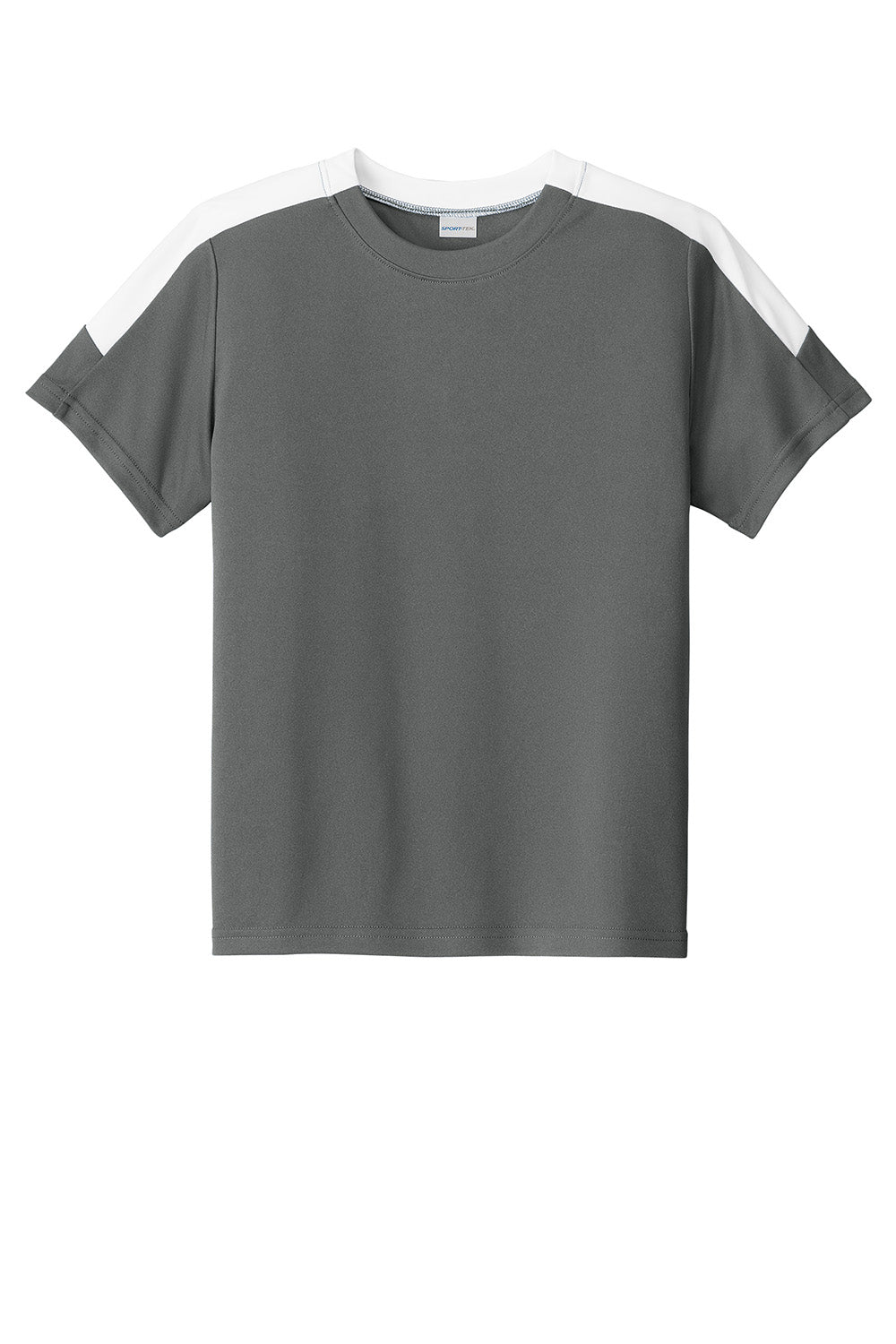 Sport-Tek YST100 Youth Competitor United Short Sleeve Crewneck T-Shirt Iron Grey/White Flat Front