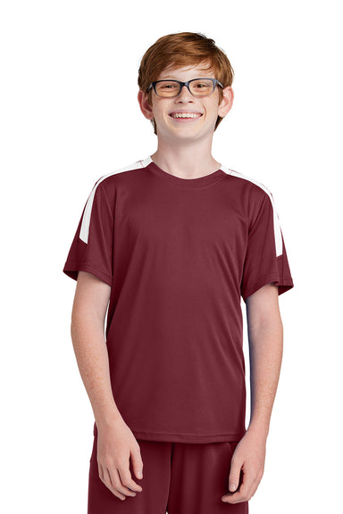 Sport-Tek YST100 Youth Competitor United Short Sleeve Crewneck T-Shirt Maroon/White Model Front