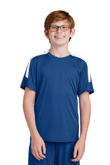 Sport-Tek YST100 Youth Competitor United Short Sleeve Crewneck T-Shirt Royal Blue/White Model Front