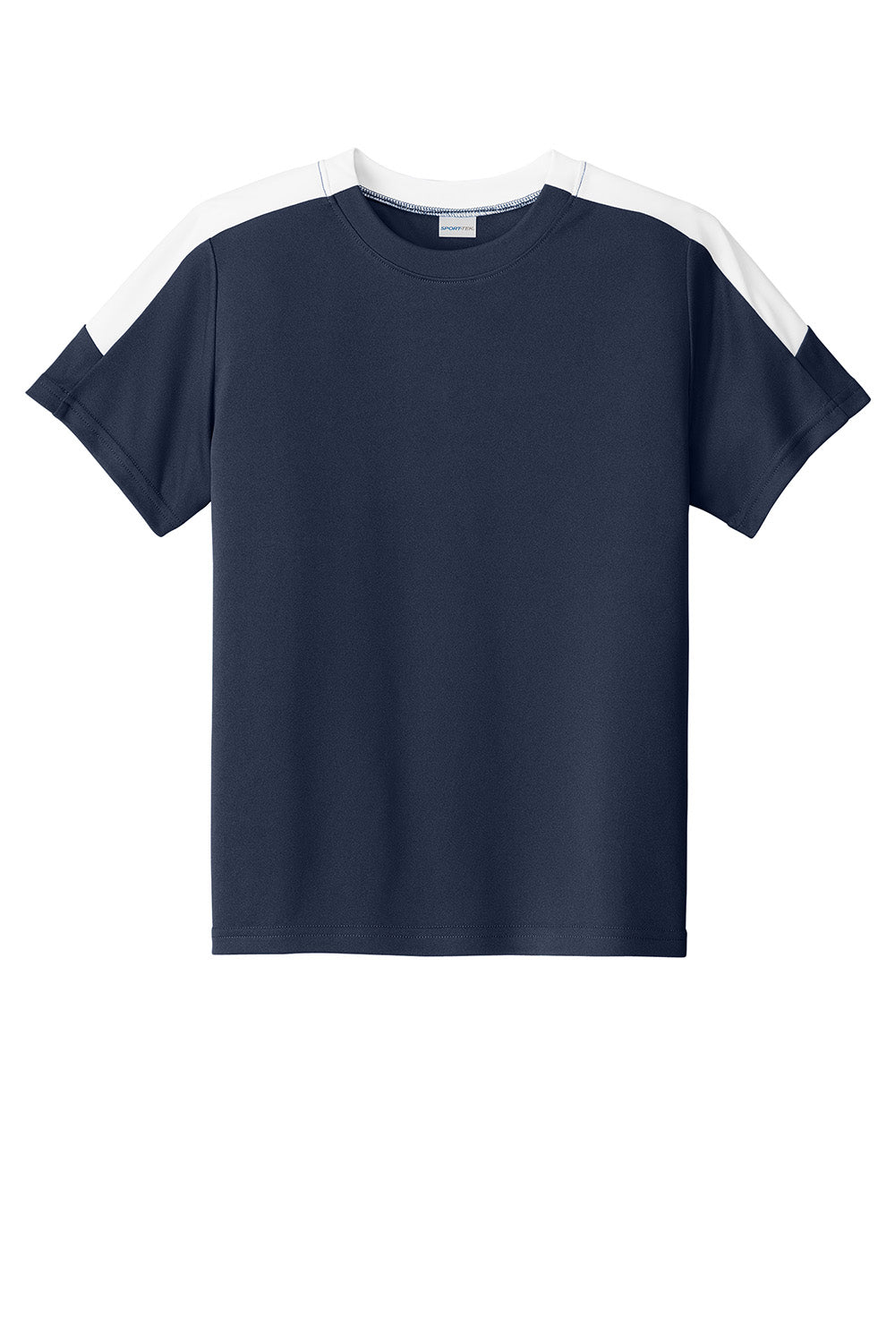 Sport-Tek YST100 Youth Competitor United Short Sleeve Crewneck T-Shirt True Navy Blue/White Flat Front