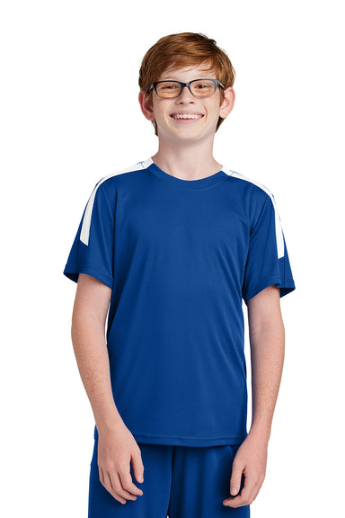 Sport-Tek YST100 Youth Competitor United Short Sleeve Crewneck T-Shirt True Royal Blue/White Model Front