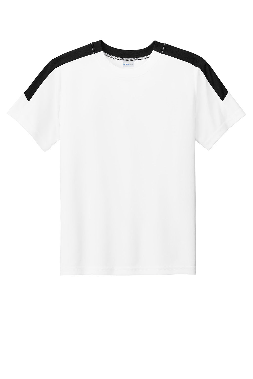 Sport-Tek YST100 Youth Competitor United Short Sleeve Crewneck T-Shirt White/Black Flat Front