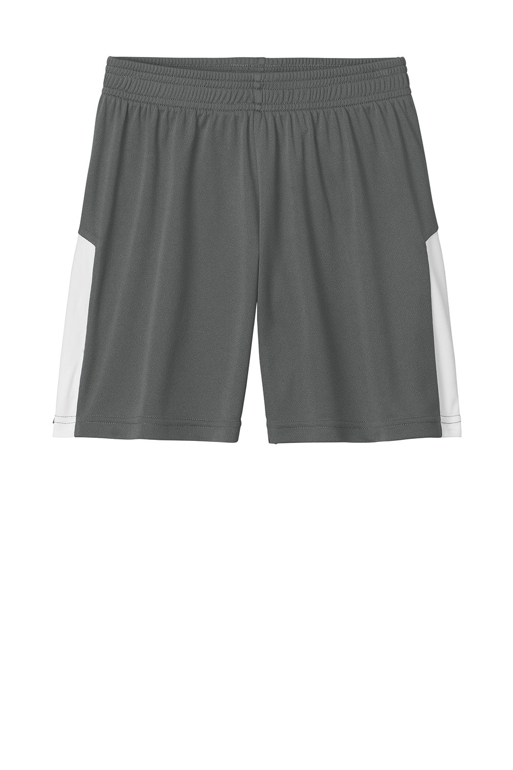 Sport-Tek YST103 Youth Competitor United Athletic Shorts Iron Grey/White Flat Front